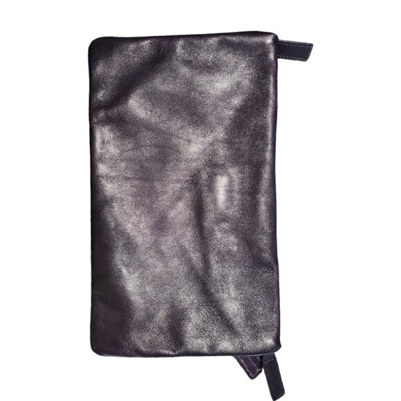 Danier Leather Women's Clutch Purse Black Leather Double Zipper - Picture 2 of 6